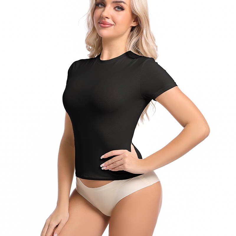 Women Classic Everyday Crewneck Tee Short Sleeves 2024 Summer Loungewear Jersey Cotton Rib T-Shirt