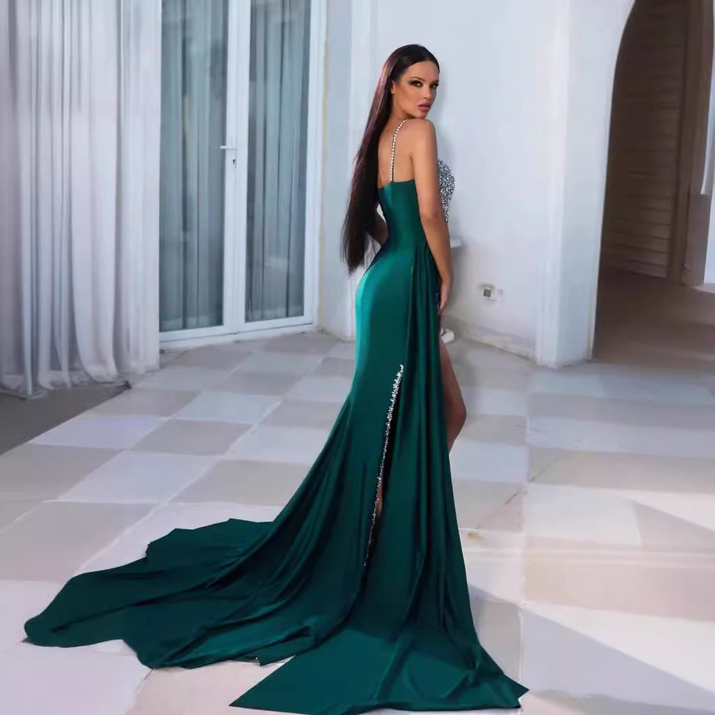 Elegant Lace Sequin Party Dresses Women Off Shoulder Sleeveless Thigh Split Bodycon Prom Dress Long Evening Gown