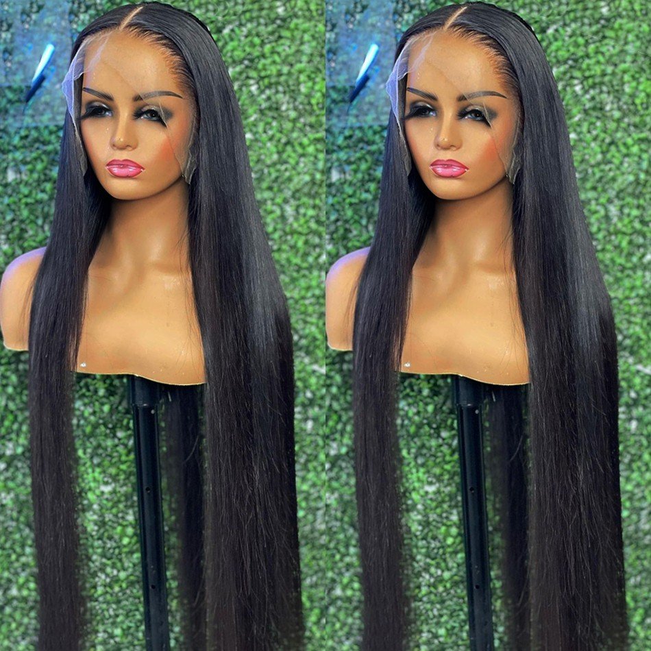 Cheap Brazilian Bone Straight Braided 40Inch 100% Virgin Human Hair Full Hd Transparent Lace Frontal Wig For Black Women