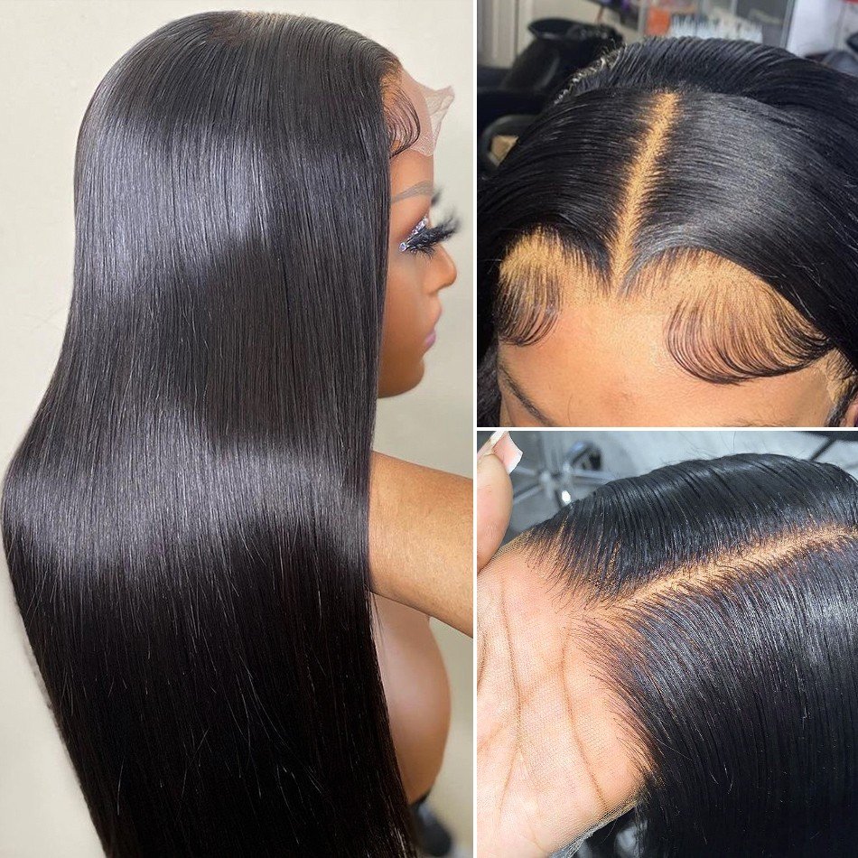 Cheap Brazilian Bone Straight Braided 40Inch 100% Virgin Human Hair Full Hd Transparent Lace Frontal Wig For Black Women