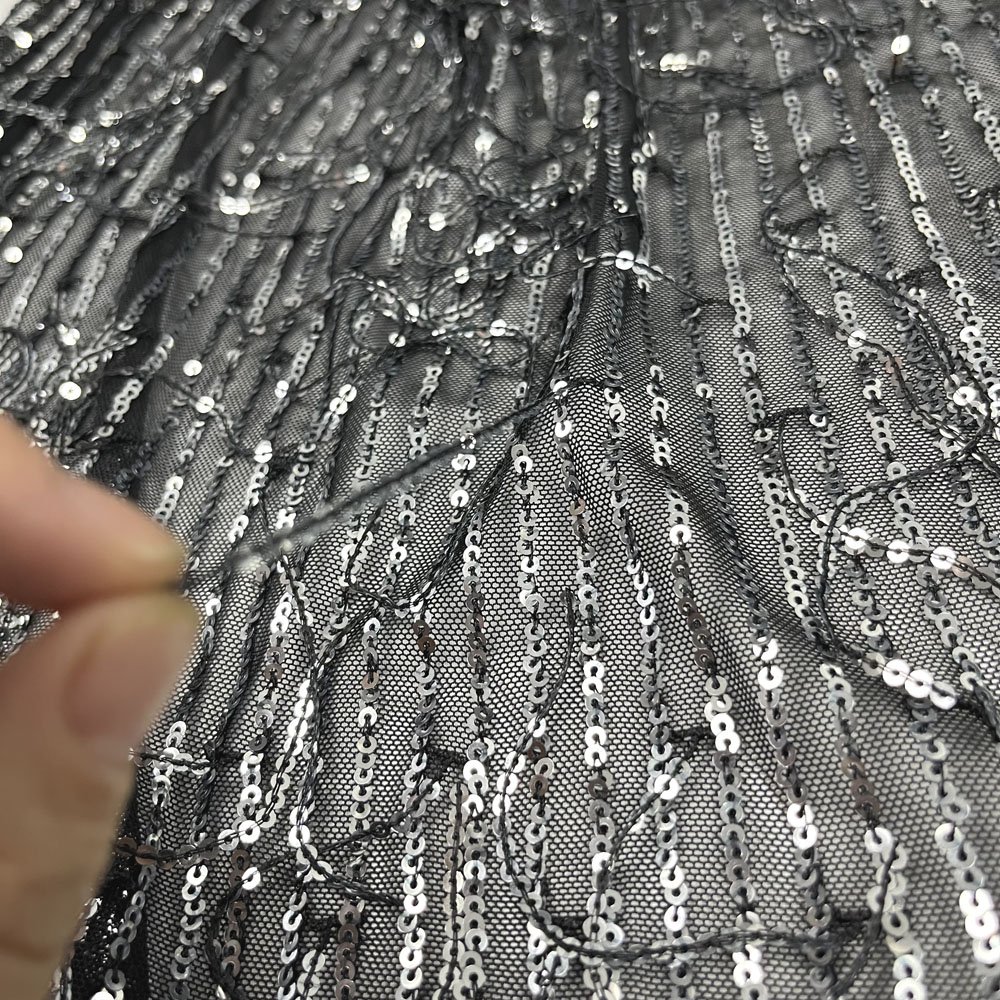 2023 new high quality 3MM stripes golden embroidered mesh fabric for evening dress