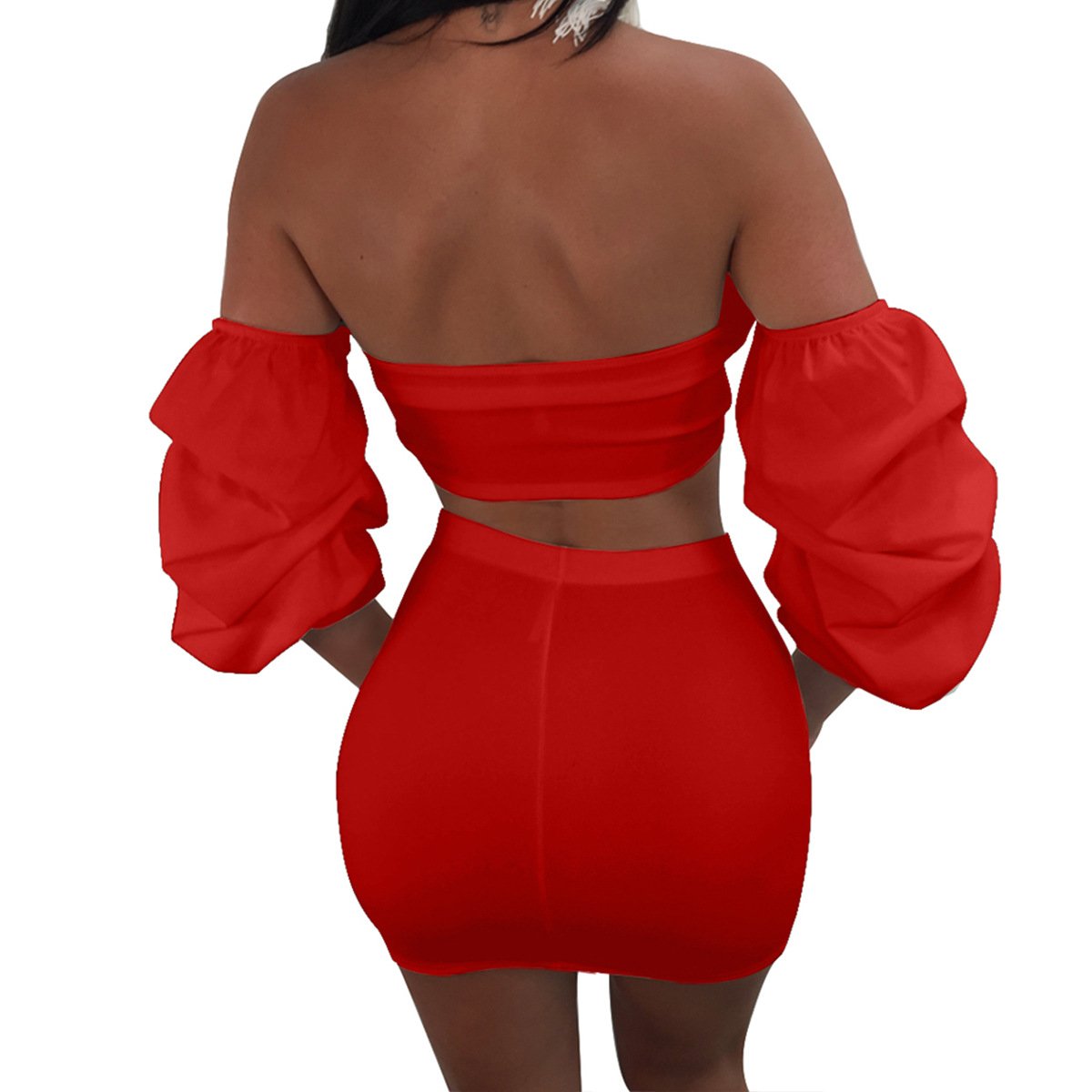 Sexy strapless dress suit women's high-end lace up two-piece club dress set