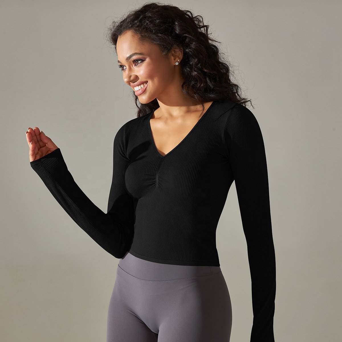Ready To Ship Long Sleeve Tops Women Ladies Bodybuilding Yoga T-shirt Ribbed Solid Seamless Girls Sports Tops For Women Workout