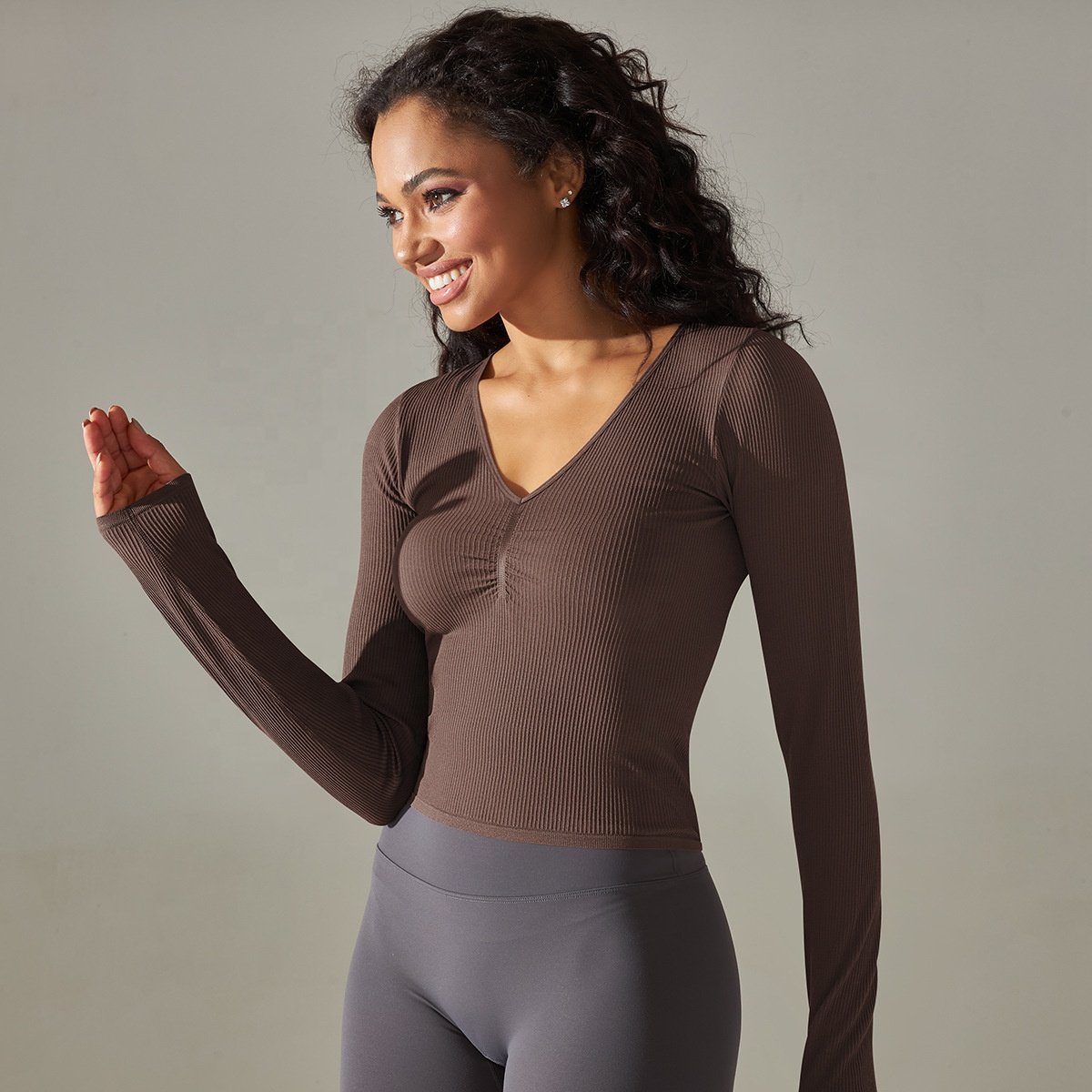 Ready To Ship Long Sleeve Tops Women Ladies Bodybuilding Yoga T-shirt Ribbed Solid Seamless Girls Sports Tops For Women Workout