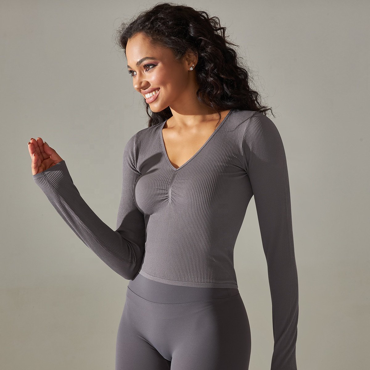 Ready To Ship Long Sleeve Tops Women Ladies Bodybuilding Yoga T-shirt Ribbed Solid Seamless Girls Sports Tops For Women Workout