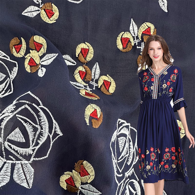 New Arrival 100%Viscose Embroidery Fabric Georgette With Viscose embroidery Fabric For Dress