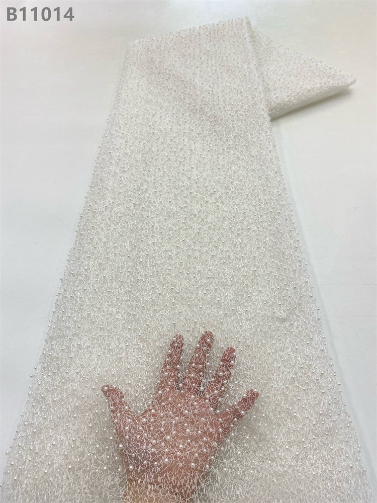 Luxury Dress Lace Material Floral Pearl Beaded Lace Fabric Mesh Embroidery Fabric
