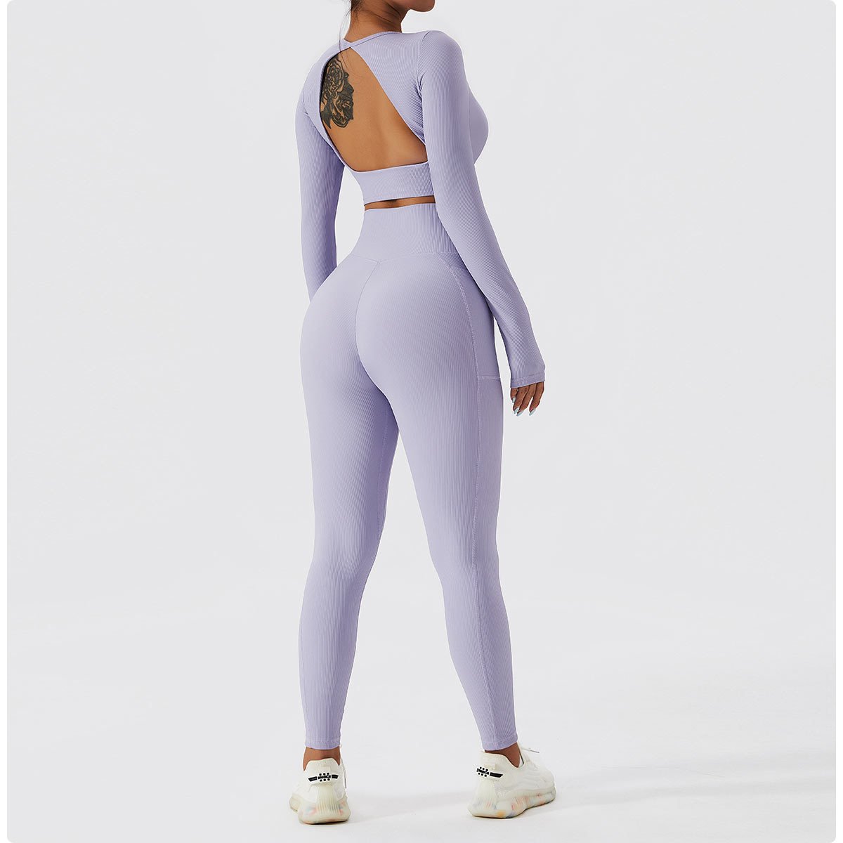 Knitted Ribbed Compression Gym Short Sleeve Clothing Workout Sportswear Outdoor Fitness Crop Top V Cut Yoga Leggings Yoga Sets