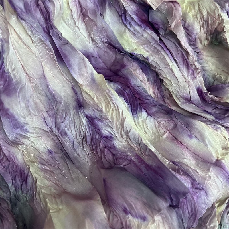 2024 Polyester Crystal pleated Embroidered Customized Color Pleated Super In-Stock Items Soft Floral Organza Fabric