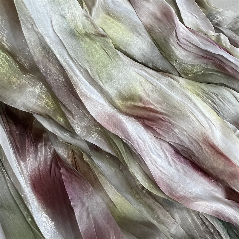 2024 Polyester Crystal pleated Embroidered Customized Color Pleated Super In-Stock Items Soft Floral Organza Fabric