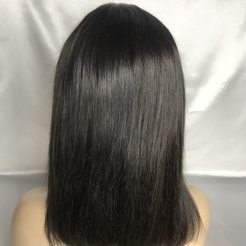 stock invisible small knots cuticle Aligned natural black color human hair 13x4 lace front bob style wigs with hair bangs
