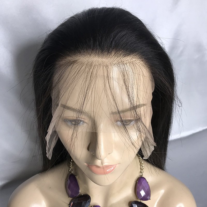 stock invisible small knots cuticle Aligned natural black color human hair 13x4 lace front bob style wigs with hair bangs