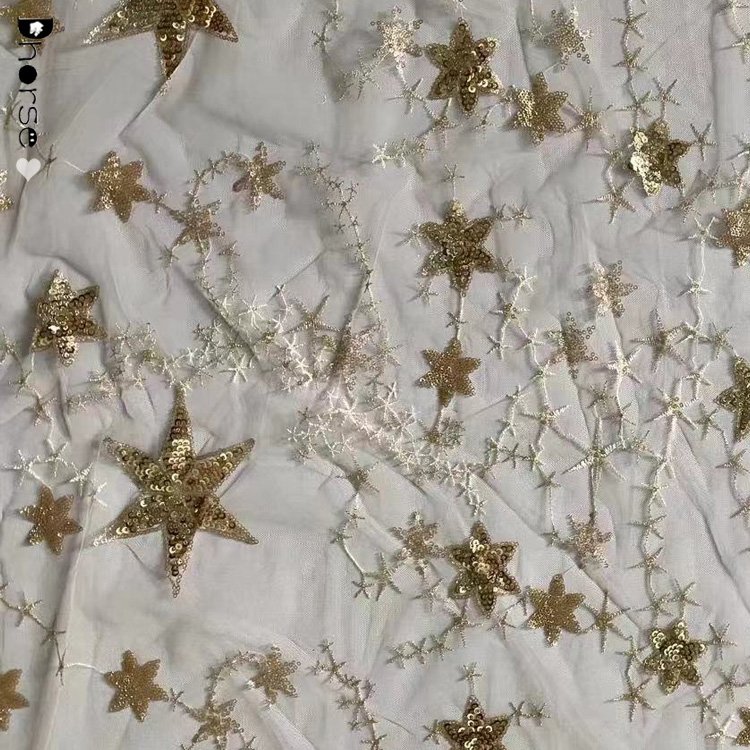 Fashion gold/navy/pink/silver/black shining sequin fabric lace star fabric
