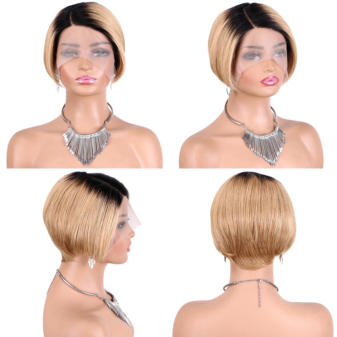 Wholesale Short Curly Pixie Cut Lace Wigs,13x4x1 Lace Front Side T Part Lace Pixie Cut Human Hair Wigs For Black Woman,