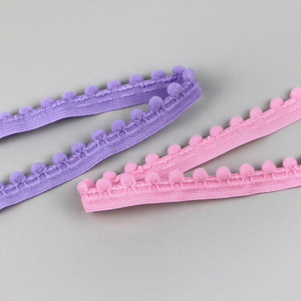 Wholesale colorful wool ball lace elastic belt Indian pom pom lace trim ball for beach towels and bath towels