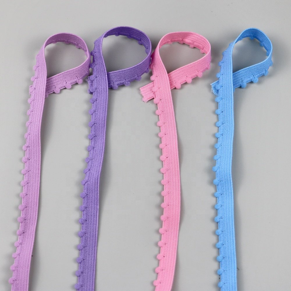 Wholesale colorful wool ball lace elastic belt Indian pom pom lace trim ball for beach towels and bath towels