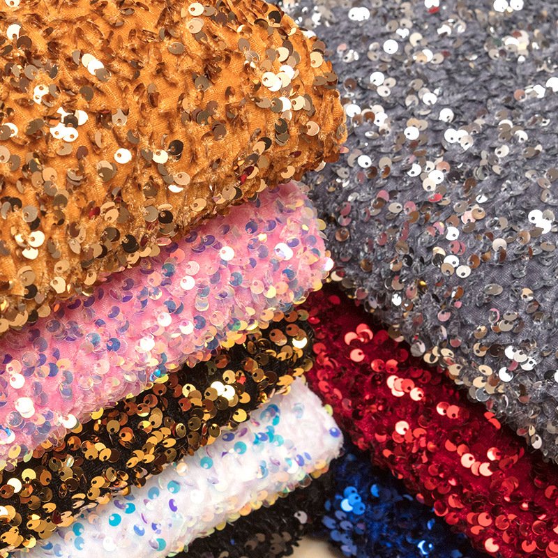 5mm velvet stretch embroidery sequin fabrics Soft Glitter Velvet lace fabric blue navy sequin fabrics for bride evening dress