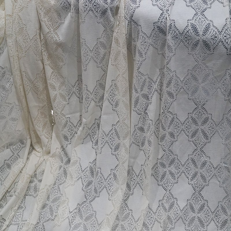 Guipure beige geometrical nylon and cotton swiss lace fabric for lady garment