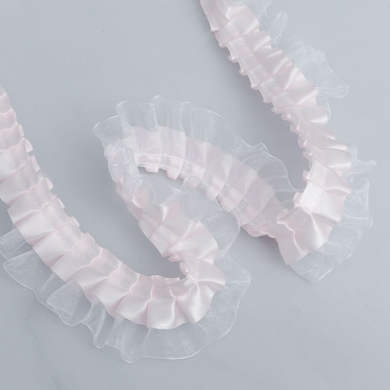 Hot Sale 4cm Double-Layer Polyester Chiffon Pleated Lace Trims Handmade DIY Headdress Wedding Dress Skirt Clothing Accessories