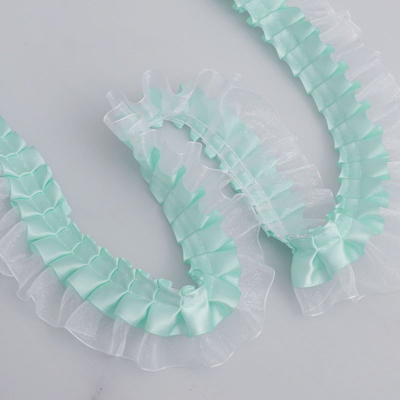 Hot Sale 4cm Double-Layer Polyester Chiffon Pleated Lace Trims Handmade DIY Headdress Wedding Dress Skirt Clothing Accessories