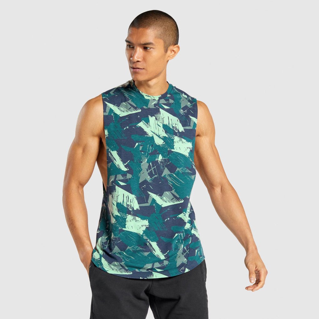 2024 Men's Sleeveless Side Split Fitness Tank Top Neon Colors Low Price Wholesale Made Polyester Mesh Casual Style Print Running