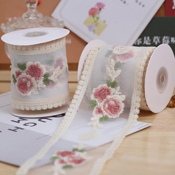 Rose embroidery flower big bow hair ornament Super fairy lace hairpin net red headpiece lace trims