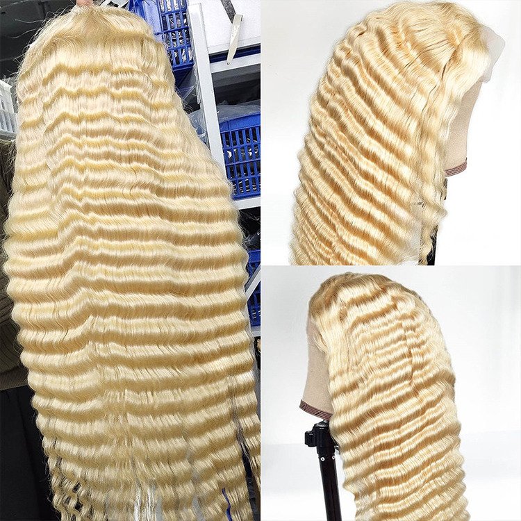 250% HD 30 40 Inch 613 Honey Blonde Deep Wave Full 13x6 Lace Frontal Wigs Transparent 13x4 Lace Frontal Human Hair Wig For Woman