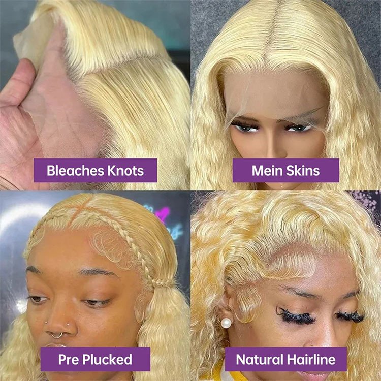 250% HD 30 40 Inch 613 Honey Blonde Deep Wave Full 13x6 Lace Frontal Wigs Transparent 13x4 Lace Frontal Human Hair Wig For Woman