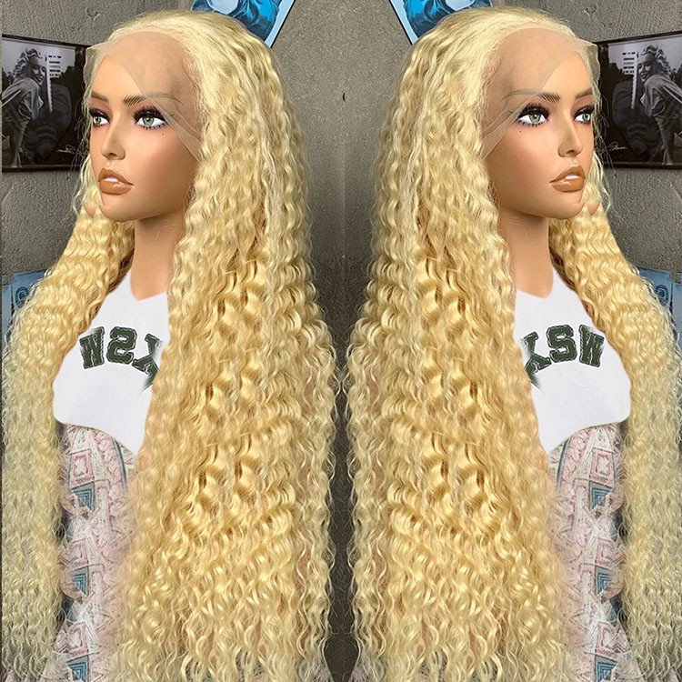 250% HD 30 40 Inch 613 Honey Blonde Deep Wave Full 13x6 Lace Frontal Wigs Transparent 13x4 Lace Frontal Human Hair Wig For Woman