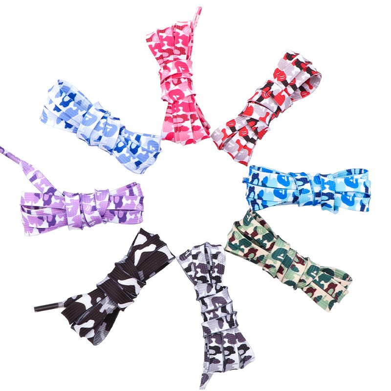 Trendy Camouflage Print Shoe Laces 1Pair NEW 0.8CM Width 8mm Polyester Flat & Sneaker Laces Accessories