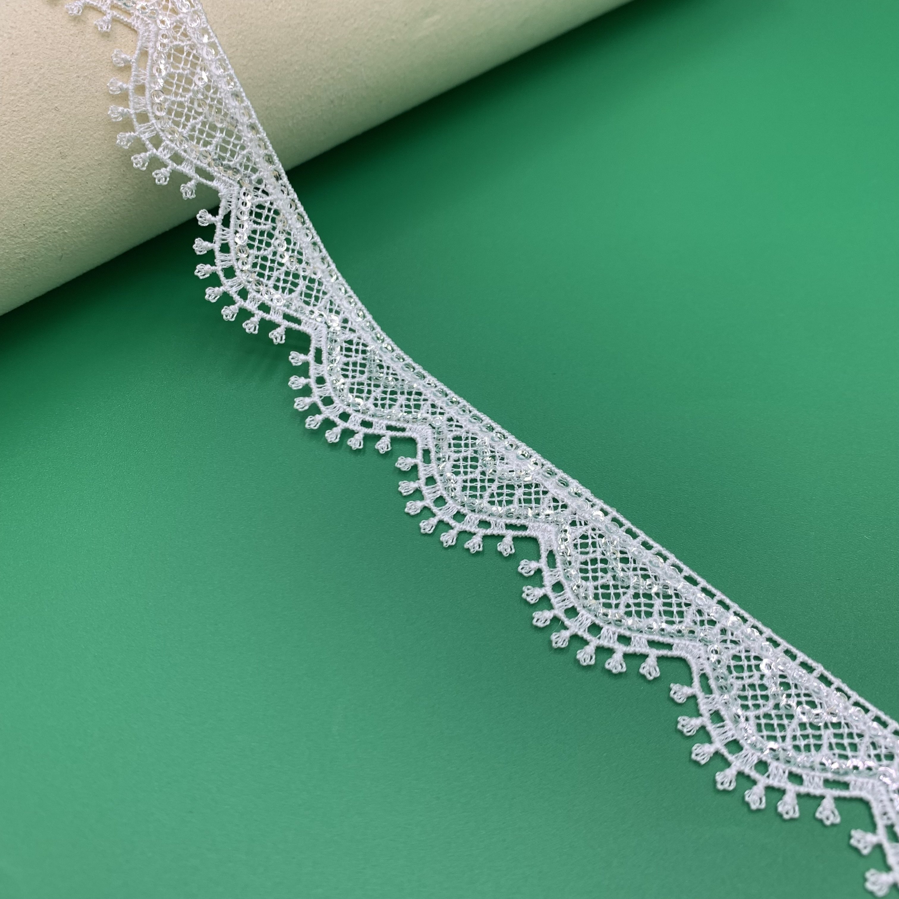 2023 New Arrival Low Price Multi Color Sequin Fabric Embroidery Cheap White Lace Fabric Trim For Wedding