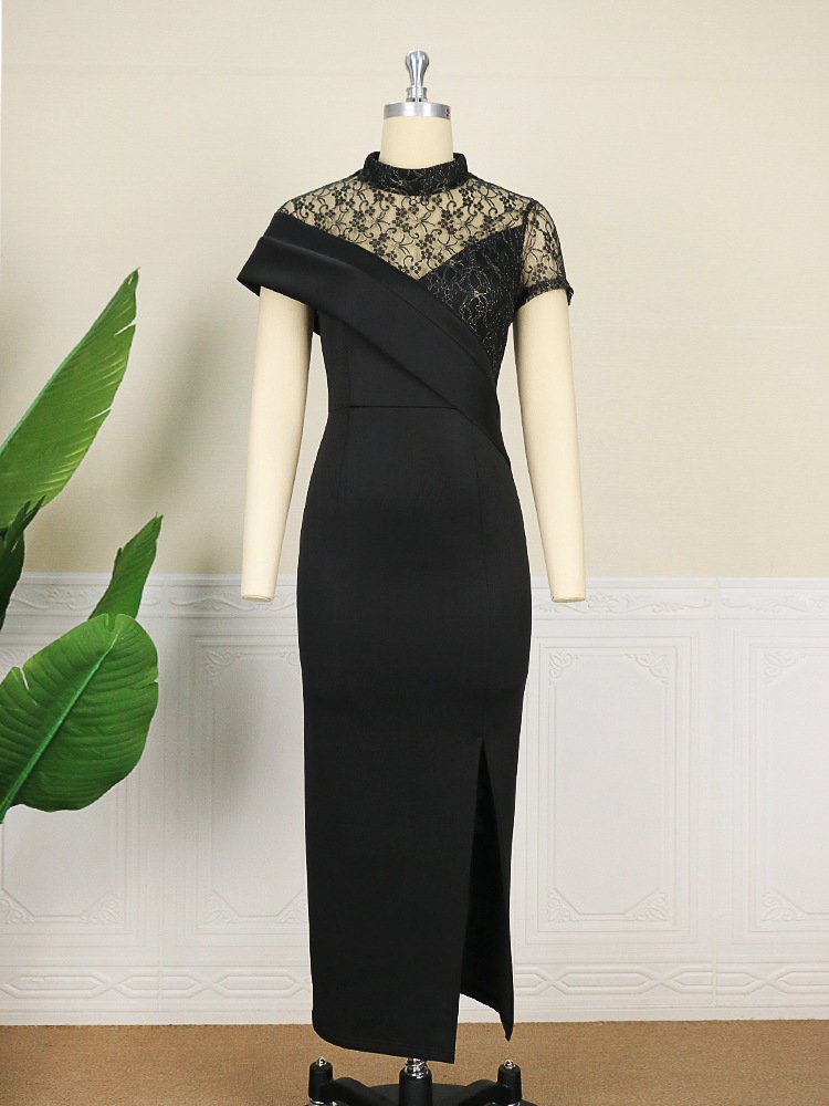 New Arrivals Temperament Plus Size Party Dresses Women Solid Lace Stitching Elegant Casual Dresses Women Evening Dresses