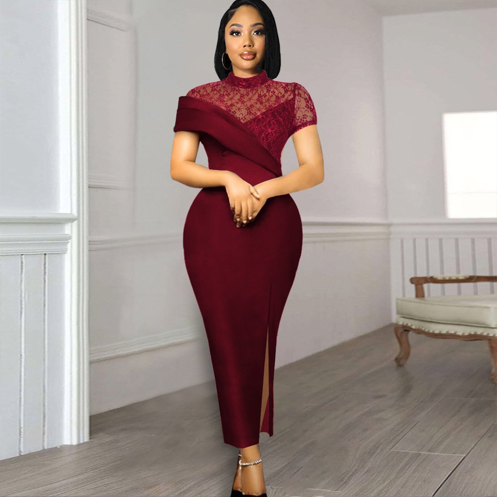New Arrivals Temperament Plus Size Party Dresses Women Solid Lace Stitching Elegant Casual Dresses Women Evening Dresses