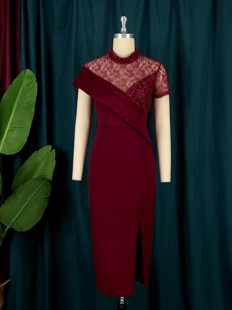 New Arrivals Temperament Plus Size Party Dresses Women Solid Lace Stitching Elegant Casual Dresses Women Evening Dresses