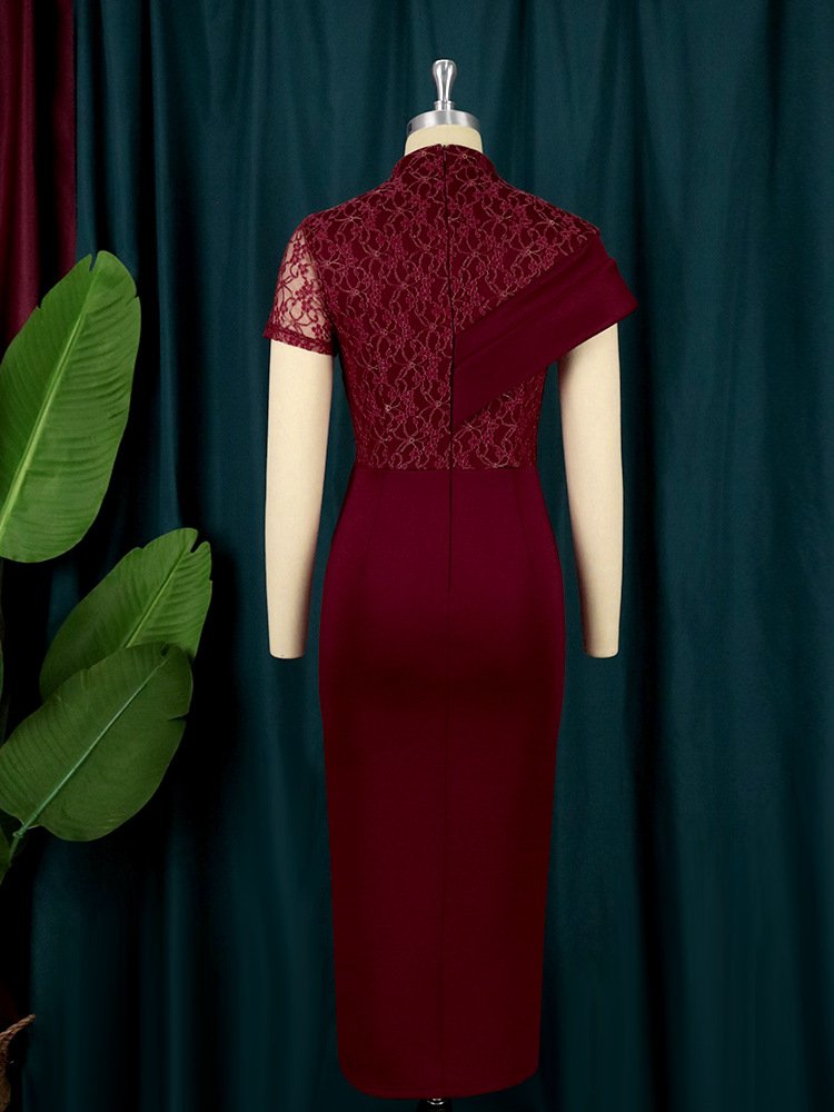 New Arrivals Temperament Plus Size Party Dresses Women Solid Lace Stitching Elegant Casual Dresses Women Evening Dresses