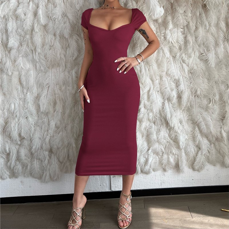 women's sexy one-neck ribbed long slim Elegant Knitted Ribbed Long Bodycon Maxi Dress