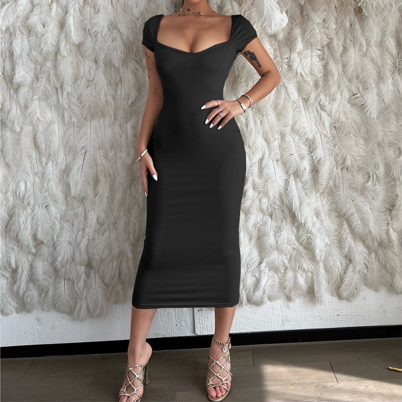women's sexy one-neck ribbed long slim Elegant Knitted Ribbed Long Bodycon Maxi Dress