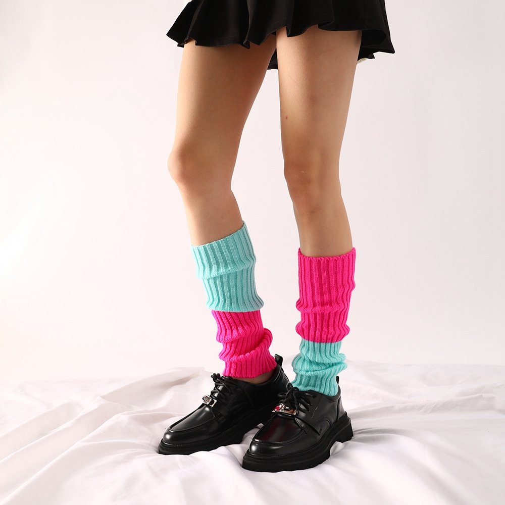Wholesale Fashion Colorful Leg Warmers Casual Socks for Party Dance Sports 80s Rainbow Striped Knit Ribbed Leg Warmers for Women