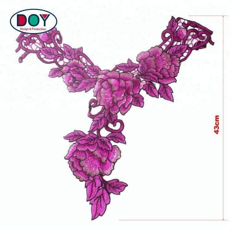 Sew on Embroidered Services Water Soluble Fashion Design Embroidery Neck Lace Patch for Stand Collar