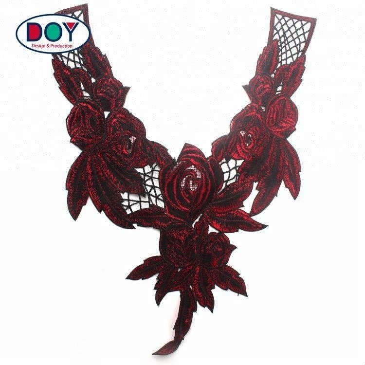 Sew on Embroidered Services Water Soluble Fashion Design Embroidery Neck Lace Patch for Stand Collar