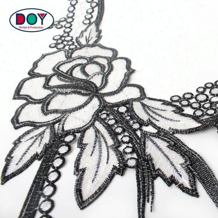Sew on Embroidered Services Water Soluble Fashion Design Embroidery Neck Lace Patch for Stand Collar