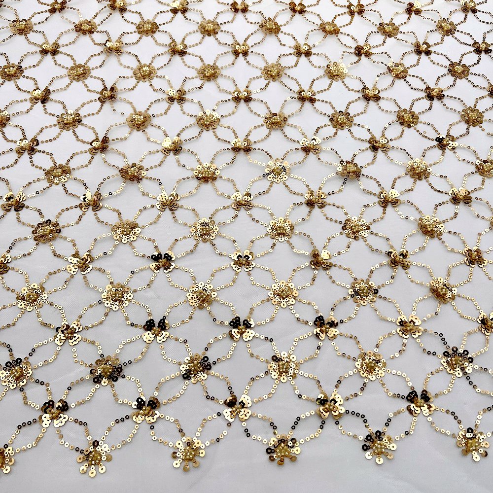 Beaded Embroidery Fabric Factory Flowers Sequin Embroidery Beaded Mesh Fabric Garment Popular Sustainable Embroidered Lace Nylon