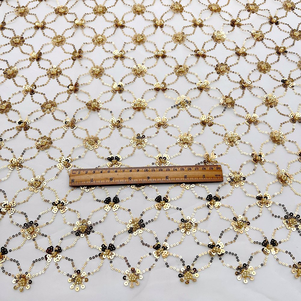Beaded Embroidery Fabric Factory Flowers Sequin Embroidery Beaded Mesh Fabric Garment Popular Sustainable Embroidered Lace Nylon