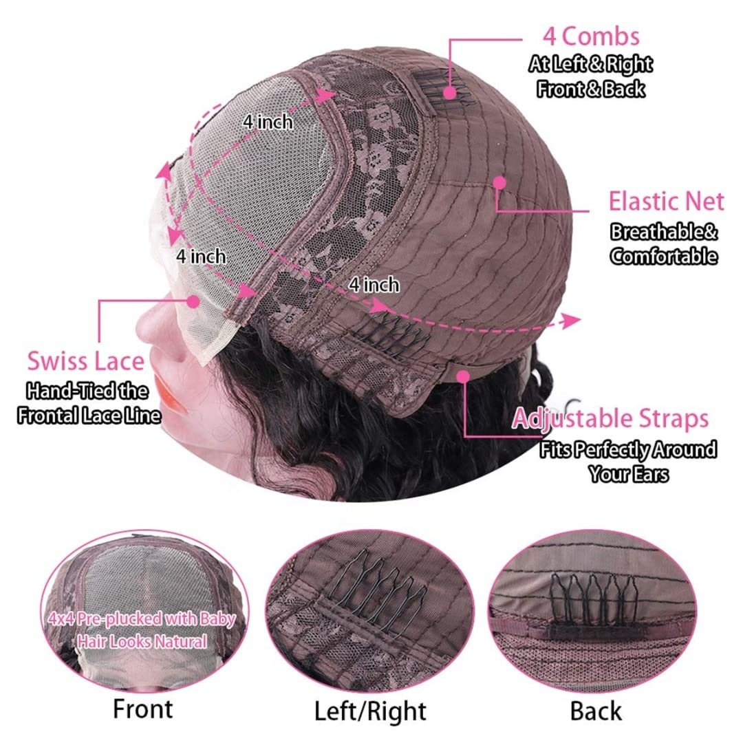 Human Hair 4x4 Lace Front Bob Wigs Women 150density Brazilian Hair 12inch 4x4 Closure Short Bob Wigs for Black 4c Afro Curly #1B