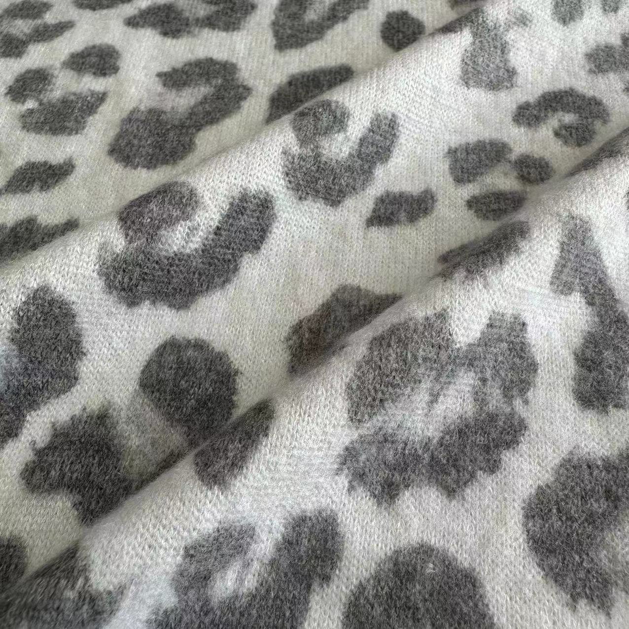 Soft quality leopard print 80% rayon 17% polyester 3% spandex knitted RT viscose brush rib hacci fabric for cardigan