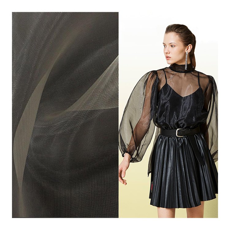 Factory direct sales Custom organza fabric cheap black polyester sparkle dress organza fabric roll
