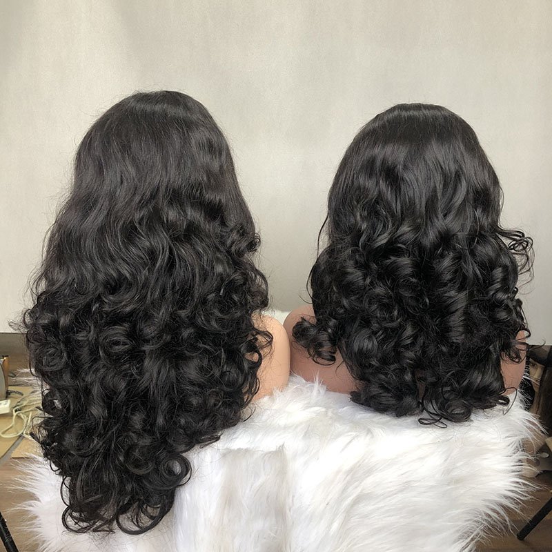 Popular Color Funmi Super Double Drawn Natural Color Bouncy Wave Lace Frontal Human Hair Wig Vendor Wholesale Virgin Human Hair