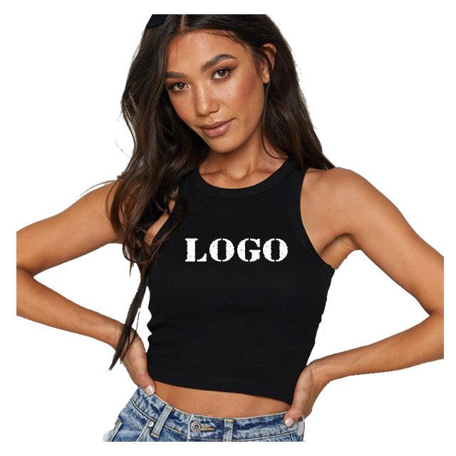 2022 Hot Custom Logo Summer Lady White Black Ribbed Crop Tank Top Women ladies sexy crop top custom blank tank