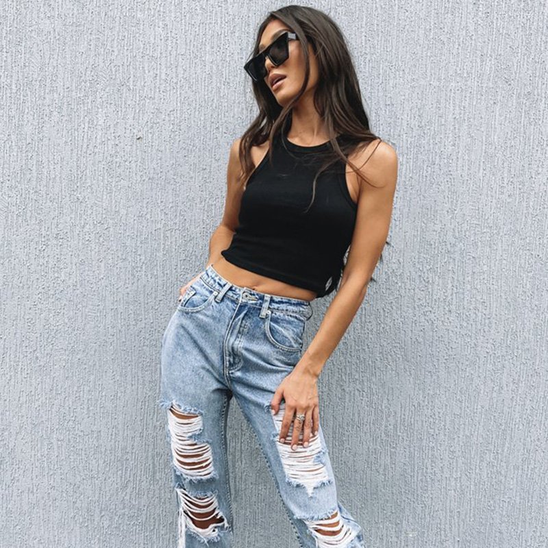 2022 Hot Custom Logo Summer Lady White Black Ribbed Crop Tank Top Women ladies sexy crop top custom blank tank