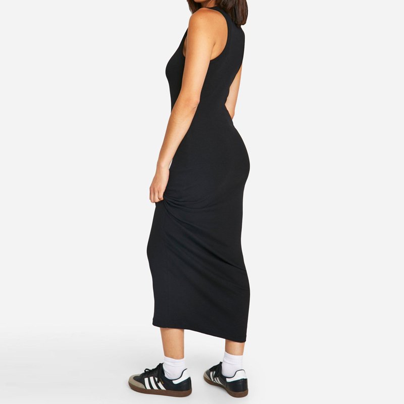 Black basic ribbed midi dress summer Elastic fabric bodycon sleeveless casual maxi dress